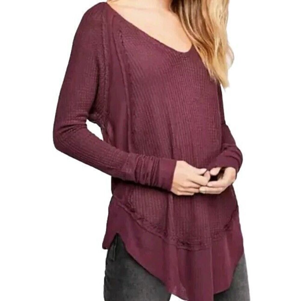 Free People Long Sleeve V-Neck Tunic in Wine